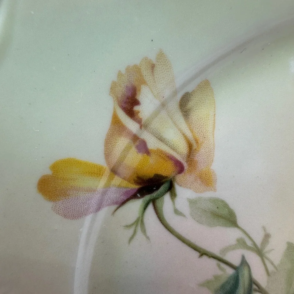 J&C Louise Bavaria Antique Porcelain Cake Plate Yellow Roses Gold Gilt Signed